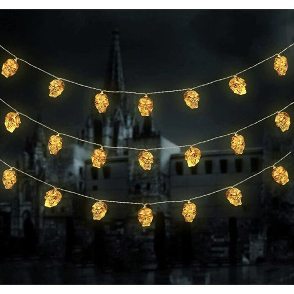 2530 Lot of 3 Halloween Skull String Light 14.5FT 30 LED Yellow